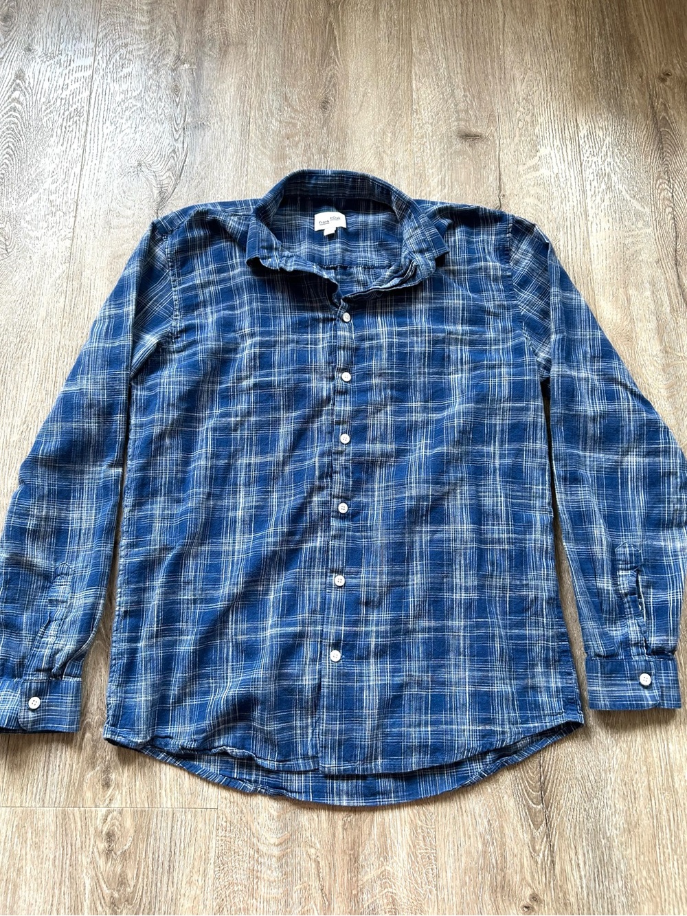 Frank and Oak 100% Cotton Men's Blue Plaid Button-Down Shirt